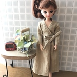 ラスト1点★リカちゃん・服＊大人ベージュのカシュクールワンピ　長袖・リボンつき