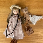復刻版初代リカちゃん服＊リボンカラー切り替えワンピセット(スモーキーピンク)