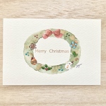 🎄透明水彩画「クリスマスリース」北欧イラストポストカード2枚セット クリスマス　クリスマスカード🎄