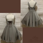 1点物*サーキュラー全円エプロン風ジャンパースカート★グレージュ×ブラウンレース（即納品）