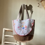 アンティーク花かご刺繍*大き目ウールかごバッグ*リネン*love&eco