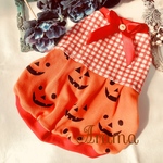 ラスト1枚SS〜Mサイズ　ハロウィン🎃かぼちゃのぷっくり♪バルーンワンピース☆オレンジカラー♪チェック　犬服ハロウィン　
