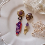 Atelier Bonheur du jour ボタンイヤリング ボタンピアス   2way アシンメトリー