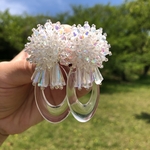 【変更有】《2way》all clear beads × oval ring pierce / earring | ビーズ刺繍 クリア ウェディング ブライダル 結婚式 花嫁
