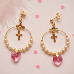 パールとハートスワロフスキー♡フープピアス