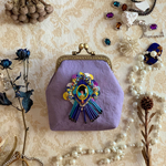 コットンジャガードの手刺繍がま口👛ラベンダー