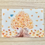 🍁透明水彩画「それぞれの秋」イラストポストカード　2枚セット うさぎ　ウサギ　イチョウ　クマ　鳥　秋　紅葉　敬老の日　敬老の日カード🍁