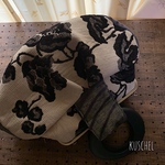 ◉新作◉黒花ベルベット◉大玉がま口木製ハンドルバック　がま口バック◉マチ広タイプ◉