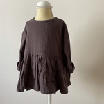 ［ SALE ］ダブルガーゼ 七分袖ギャザーシャツ／purple gray ( size130現品限り)