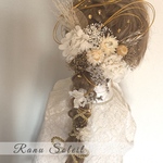 ヘッドドレス　White goldribbon 結婚式　成人式　卒業式　プリザーブドフラワー　ドライフラワー　ドレス　着物　袴　ヘアアクセサリー　金箔
