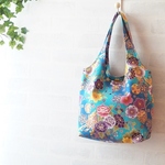 tomatolove様ご予約品　くったりバッグミニ　和の花々と毬・車　ブルー