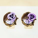 薔薇と茨の耳飾り(パープル&アンティークゴールドver.)