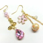春さくらと蝶　【桃色】和風イメージ　ピアス　イヤリング　樹脂