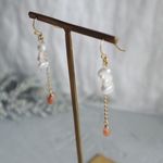 "ningyohime"pierce/earring 淡水パールピアス　ピーチムーンストーンイヤリング　天然石ピアス　お守りジュエリー