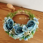 爽やかブルーの花束リース　結婚式　ウエルカムリース　リース　① 28 ×30
