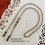 ボルドー色SWAROVSKIパールのアンティーク調メガネチェーン  