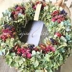 紫陽花リース　秋リース　ハロウィンリース　ドライフラワー