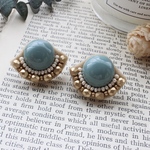 ビーズ刺繍＊スモーキーグリーンぷっくりピアス