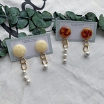 べっ甲/マーブル×コットンパールアシメピアス/イヤリング