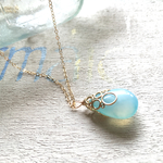 ☆再販☆　海の泡カルセドニー ドロップ ネックレス blue 14kgf