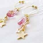 【再販】☆ピンクスター☆・天然石・ノンホールピアス