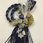 お正月しめ飾り　紺色　扇