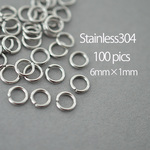 ステンレス304 金属アレルギー対応 丸カン 6mm×1mm 100個