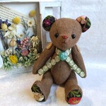 尾州ウール×インド刺繍テディベア♡ブラック　くまのぬいぐるみ