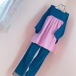【sale】おとなかわいいバイカラーギャザーチュニック　ゆったりサイズ