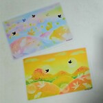 秋の紅葉景色２種の絵葉書　パステルアート・ポストカード2枚セット