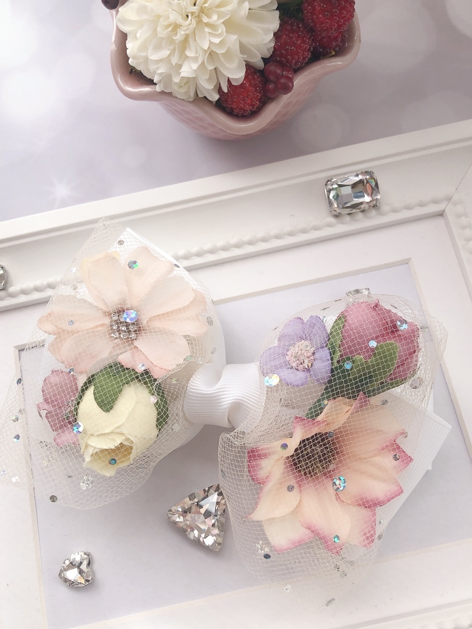 ♡ブーケみたい♡フラワーチュールリボン ピンク系 〜キラキラチュール