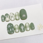 【カラー変更可】くすみグリーンのうさぎチェックネイルチップ