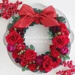 クリスマスリース レッドローズ リース＜アーティフィシャルフラワー＞ベリー 30センチ