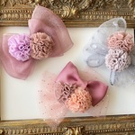 【お選びください1点♡】ベビーキッズクリップ♡バッグに付けても♡プチギフト⭐️上品♡ポンポン♡重ねチュール⭐️くすみカラークリップ1点
