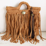 キャメル フリンジバッグ 横長L