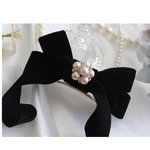 【人気垂れ下がりベルベット】フラワーパール付きのベルベットバレッタリボン♡レビュー掲載で送料無料