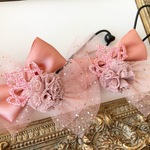 再販♡チュールリボン♡ティアラ⭐️クリスマスリボン⭐️プチギフト大人気🎃くすみピンク♡ポンポンゆめかわ♡親子や姉妹でお揃いも♡発表会♡キッズリボンヘアゴム2点セット
