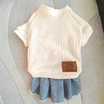 犬服！Ｌsizeパッチワークセーター！デニムスカート　ラスト