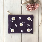 《再販》白い薔薇の刺繍のポーチ/小花