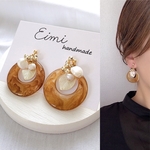 【EIMI】ブラウンマーブルフープ×淡水パールとゴールドリーフ˚✧₊⁺˳✧༚