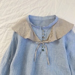 【サンプル価格】［Lady's M］リネンのリーベブラウス 水色ミニチェック