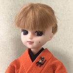 リカちゃん・着物　ハロウィン　オレンジ・無地