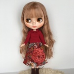 セット・りか☆ネオブライス服＊深紅のニット替え襟付きと大きな花柄のスカート