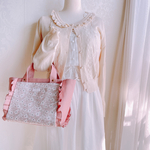 フリルが引き立つ　くすみカラーのトートバッグ〜サイドフリルトート〜【メイモリス】ファスナー付　リバティプリント×8号帆布　リバティ