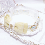 ラスト♡首輪✨ボタニカルフラワー柄♡クリームイエローぷっくりスエードリボン♡レースフリル♡