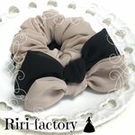 【今日の100円引き💕1個限定✨】🎀リボン＆リボン🎀さらにもこもこ✨ふわもこシフォンシュシュ❤(モカ×ブラック)