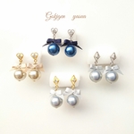 Happinessピアス   🔵🔵🔵形とお色が選べるセミオーダー/ パール&リボン&ハート/瑠璃色/琥珀色/雫色/入学式/卒業式/結婚式/プレゼント/         
