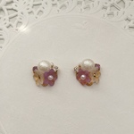 【再販】すりガラス風フラワービジューピアス（パープル）
