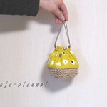 ニコニコおむすび巾着＊ポーチ＊麻ひもカゴバッグ＊手編み＊ショルダー