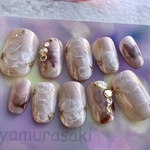 ネイルチップ　39 パール　ベージュ　フラワー　花柄　ネイルチップ　成人式ネイル　卒業式ネイル　入学式ネイル　結婚式
